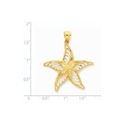 14k Yellow Gold Satin Filigree Starfish Pendant