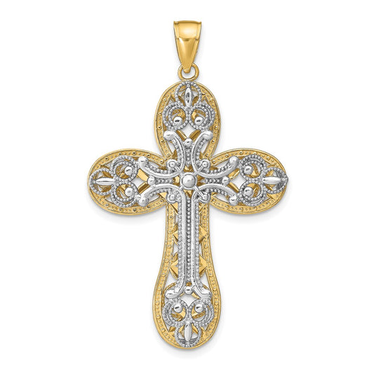 14k Two-tone Gold Diamond-cut Layered Cross Pendant