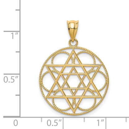 14k Yellow Gold Star of David Circle Pendant