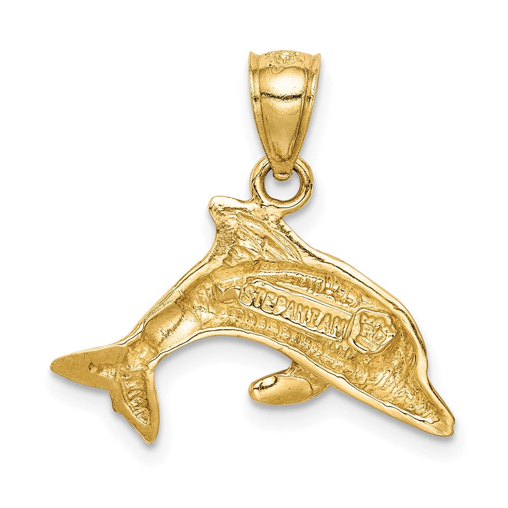 14k Yellow Gold Lab Created Opal Dolphin Pendant