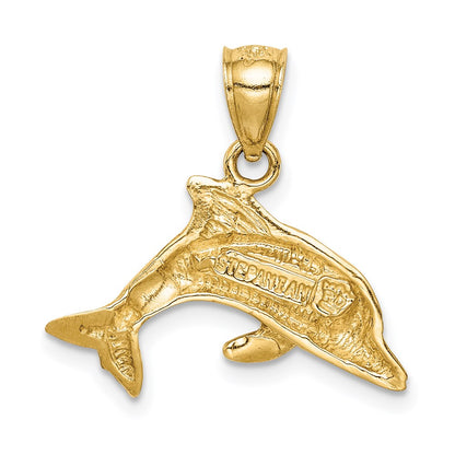 14k Yellow Gold Lab Created Opal Dolphin Pendant