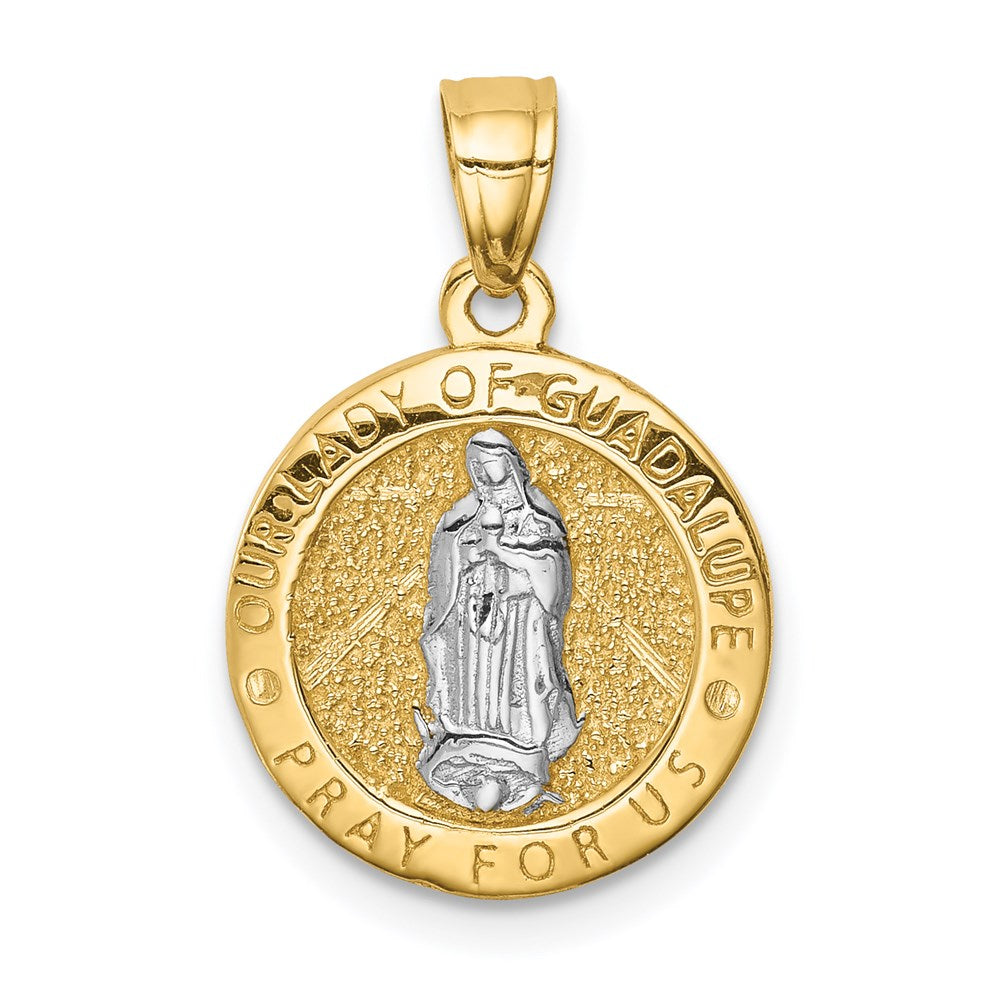 14k Yellow & Rhodium Gold w/Rhodium Praying Hands & Lady of Guadalupe ...