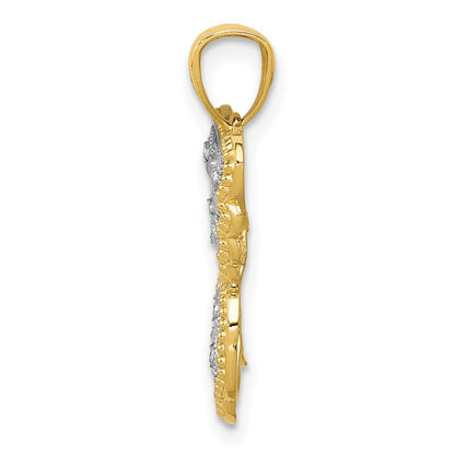 14k Yellow & Rhodium Gold w/White and Rose Rhodium Diamond-cut Butterfly Pendant