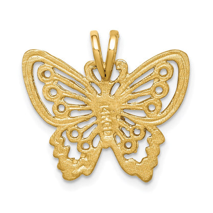14k Yellow Gold Brushed & Diamond-cut Butterfly Pendant