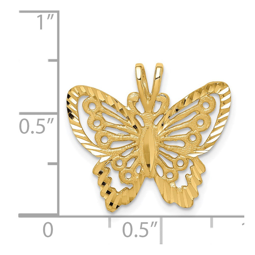 14k Yellow Gold Brushed & Diamond-cut Butterfly Pendant