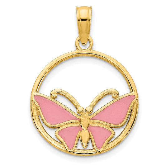 14k Yellow Gold Epoxy Butterfly Pendant