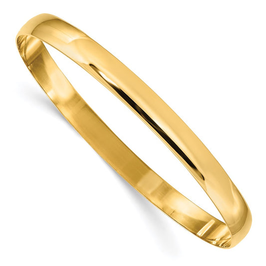 14k Yellow Gold 6mm Solid Polished Half-Round Slip-On Bangle