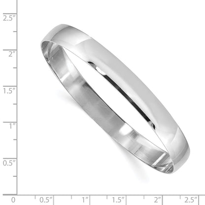 14k White Gold 8mm Solid Polished Half-Round Slip-On Bangle