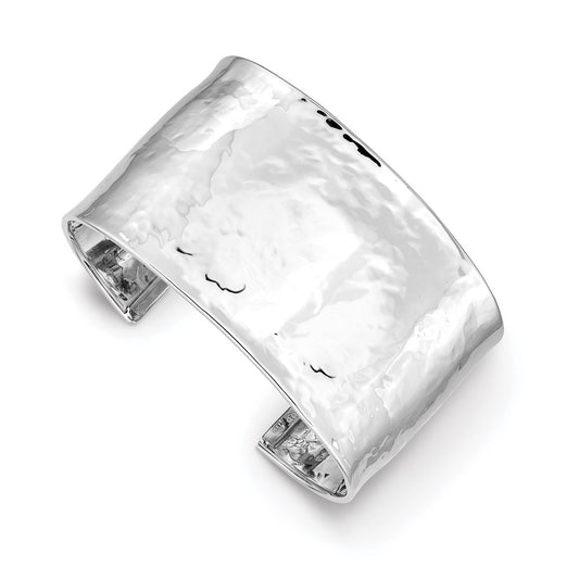 14k White Gold WG 37mm Hammered Polished Cuff Bangle