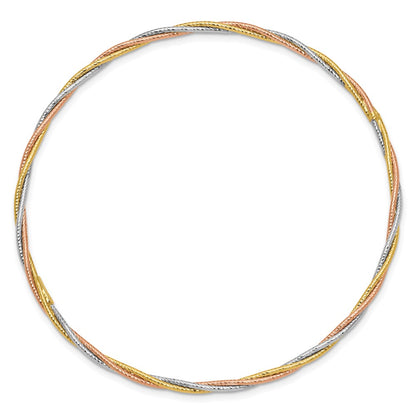 14k Tri-Color Gold Diamond-cut Twisted Slip-on Bangle