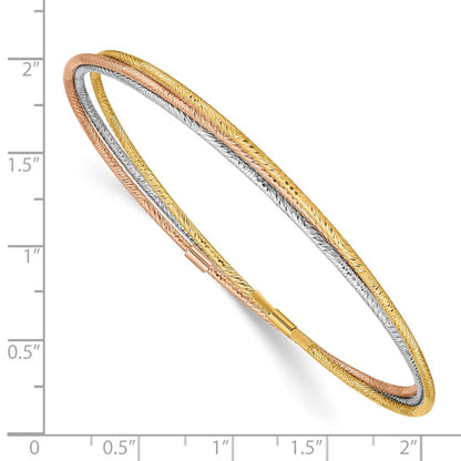 14k Tri-Color Gold Diamond-cut 3 Intertwined Slip-on Bangles
