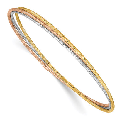 14k Tri-Color Gold Diamond-cut 3 Intertwined Slip-on Bangles