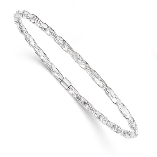 14k White Gold Twisted Textured Bangle