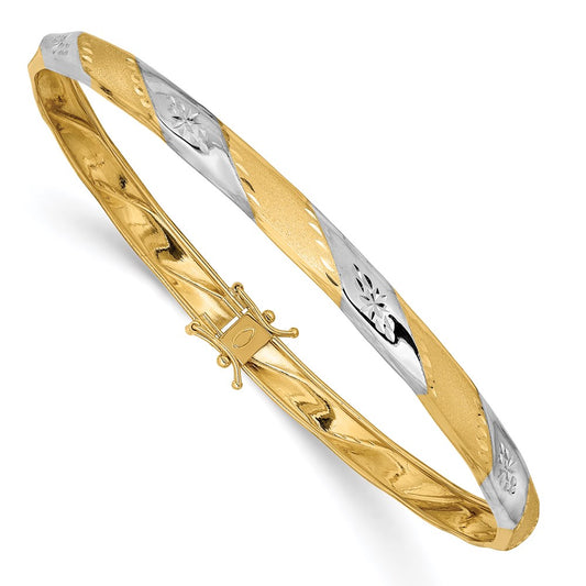 14k Yellow & Rhodium Gold White Rhodium Polished Satin D/C Flexible Bangle