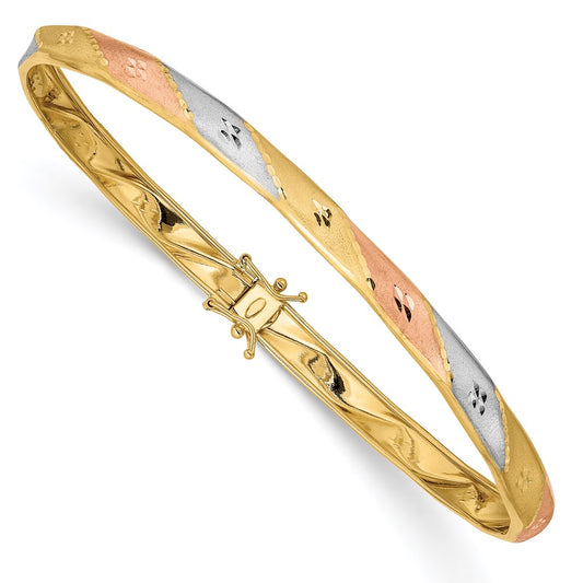 14k Yellow & Rhodium Gold w/White and Rose Rhodium Satin D/C Flex Bangle