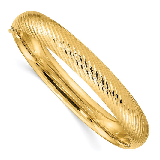 14k Yellow Gold 7/16 Textured Hinged Bangle