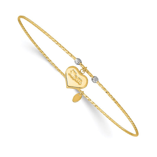 14k Two-tone Gold Diamond-Cut Heart w/Mom Bangle