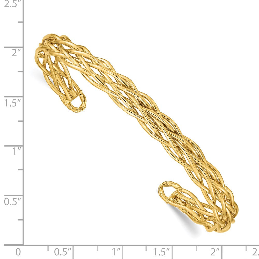 14k Yellow Gold Polished Woven Cuff Bangle