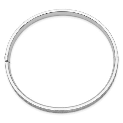 14k White Gold Polished and Brushed Diamond-cut Hinged Bangle
