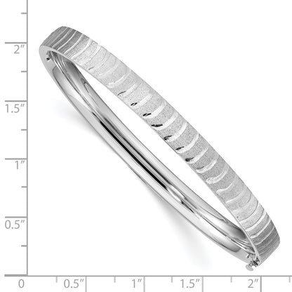 14k White Gold Polished and Brushed Diamond-cut Hinged Bangle
