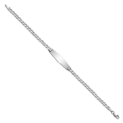 Solid 14K White Gold Semi-solid Soft Diamond Shape Cuban Link ID Bracelet