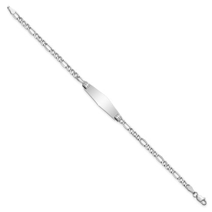 Solid 14K White Gold Semi-solid Soft Diamond Shape Figaro Link ID Bracelet