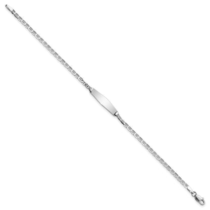 Solid 14K White Gold Semi-solid Soft Diamond Shape Anchor ID Bracelet