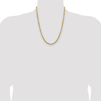 14K Yellow Gold 22 inch 4mm Semi Solid Diamond-cut Rope with Lobster Clasp Chain Necklace