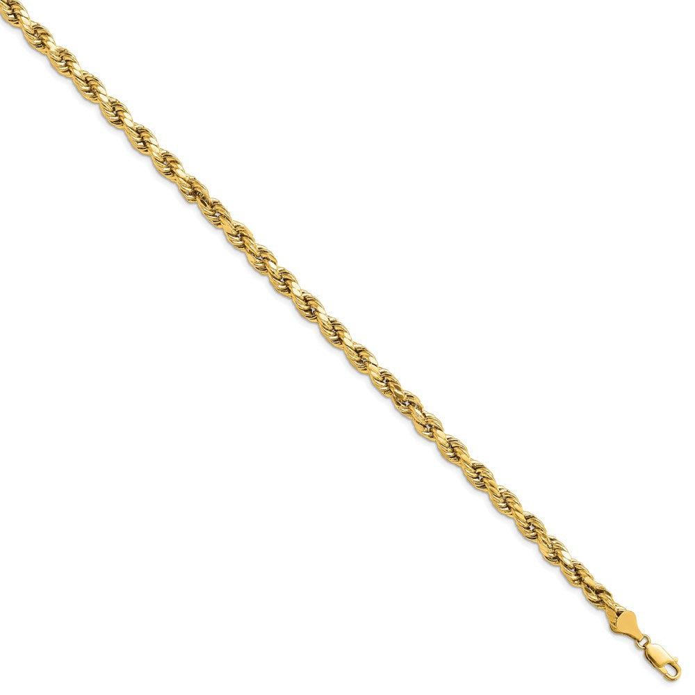 14K Yellow Gold 8 inch 5.5mm Semi Solid Diamond-cut Rope with Lobster Clasp Chain Bracelet