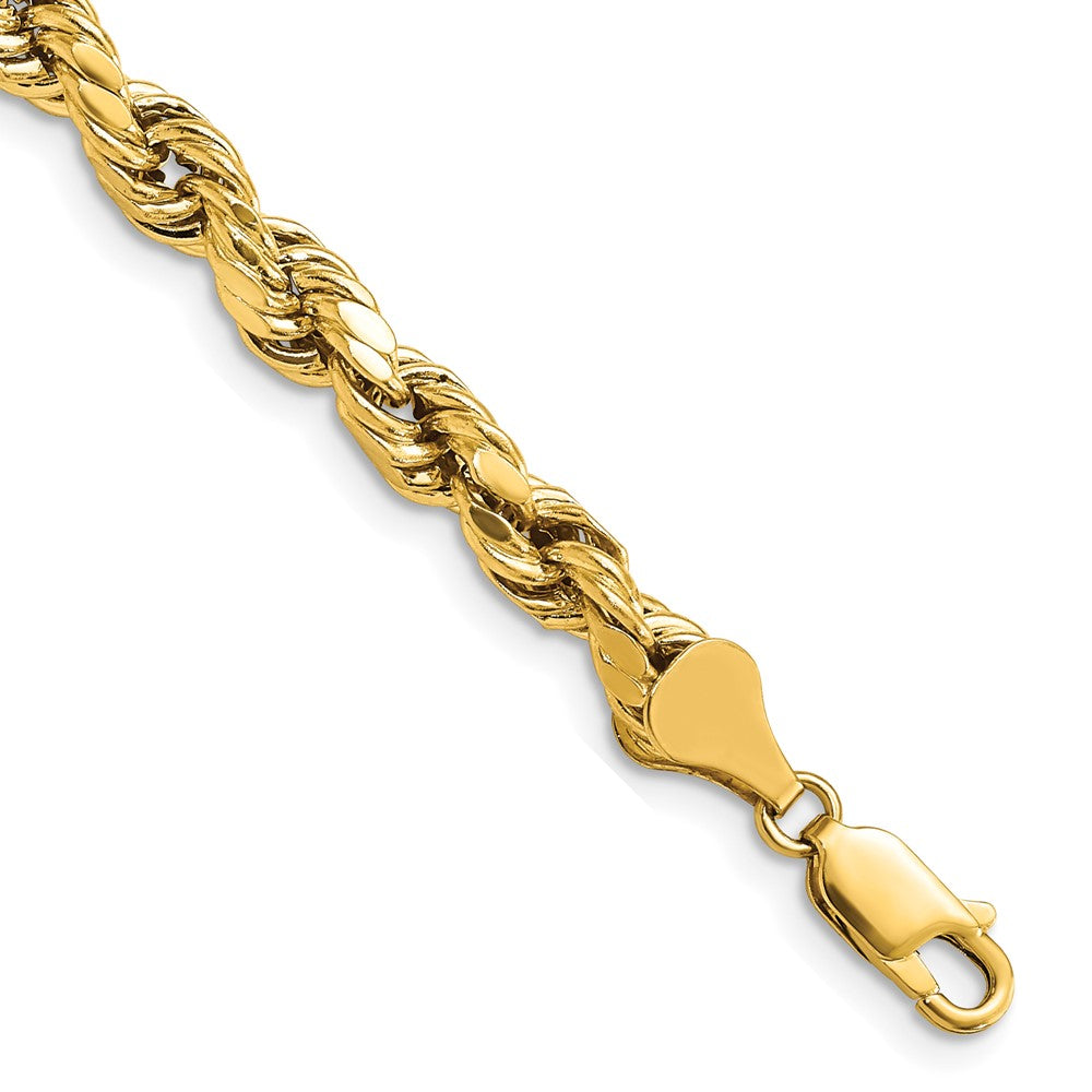 14K Yellow Gold 7 inch 5.5mm Semi Solid Diamond-cut Rope with Lobster Clasp Chain Bracelet