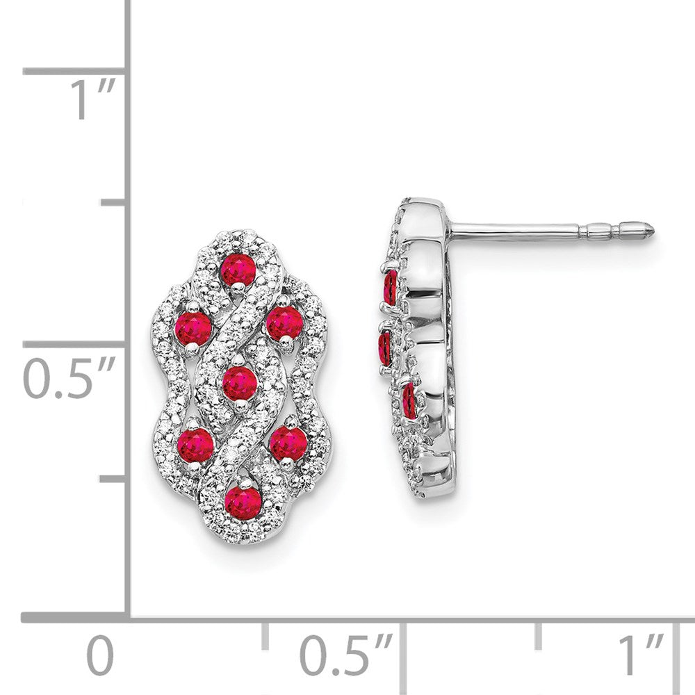 14k White Gold Real Diamond and Ruby Fancy Earrings EM3845-RU-035-WA