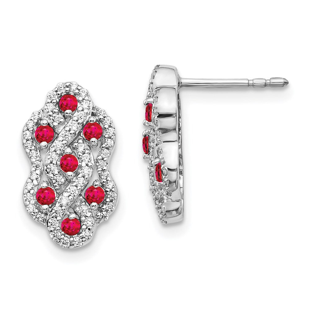 14k White Gold Real Diamond and Ruby Fancy Earrings EM3845-RU-035-WA