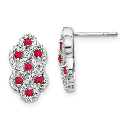 14k White Gold Real Diamond and Ruby Fancy Earrings EM3845-RU-035-WA