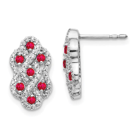 14k White Gold Real Diamond and Ruby Fancy Earrings EM3845-RU-035-WA