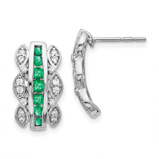 14k White Gold Real Diamond & Emerald Fancy Earrings EM3846-EM-020-WA