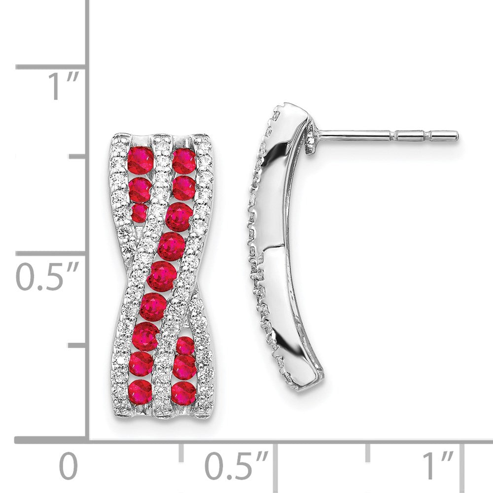 14k White Gold Real Diamond and Ruby Fancy Earrings EM3847-RU-048-WA