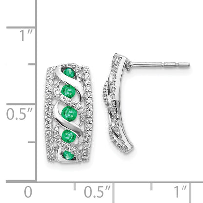 Solid 14k White Gold Simulated CZ & Emerald Fancy Earrings