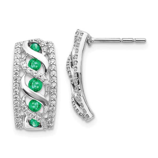 Solid 14k White Gold Simulated CZ & Emerald Fancy Earrings
