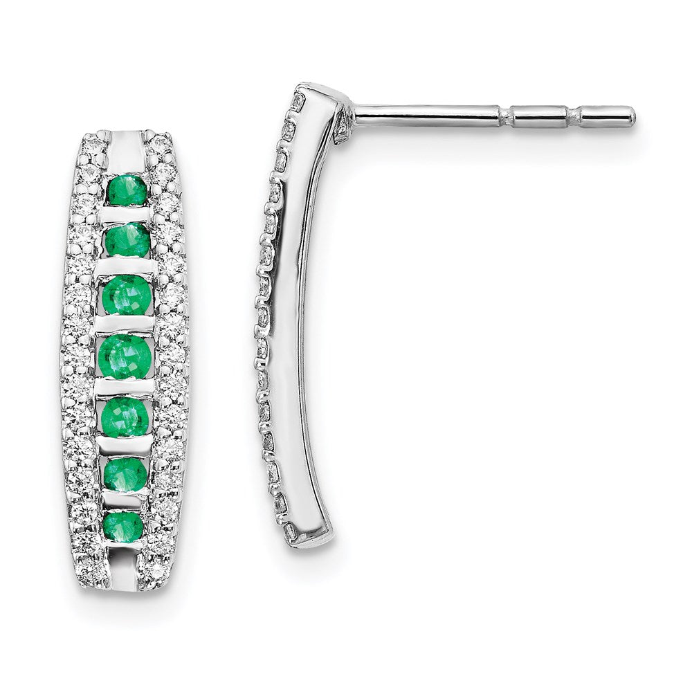 14k White Gold Real Diamond and Emerald Fancy Earrings EM3849-EM-030-WA
