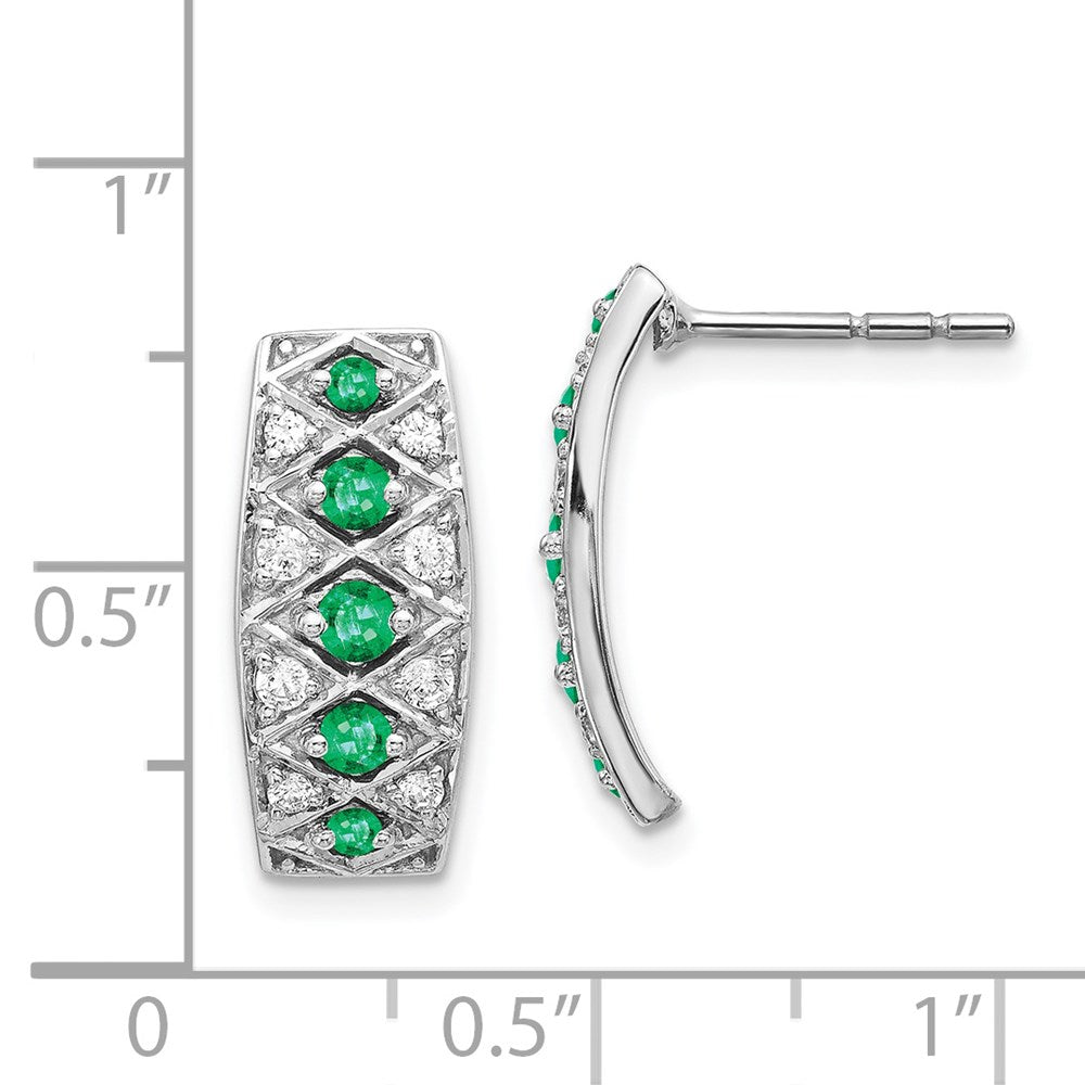 Solid 14k White Gold Simulated CZ & Emerald Fancy Earrings