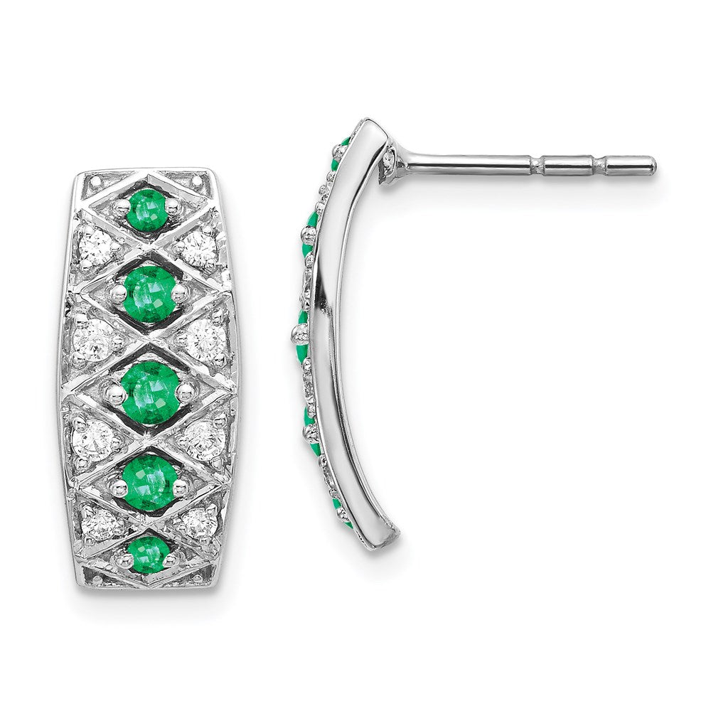 Solid 14k White Gold Simulated CZ & Emerald Fancy Earrings