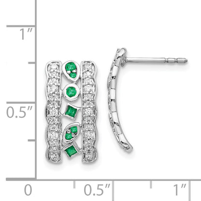 Solid 14k White Gold Simulated CZ & Emerald Fancy Earrings