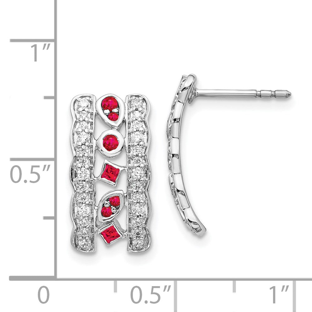 14k White Gold Real Diamond & Ruby Fancy Earrings EM3852-RU-035-WA