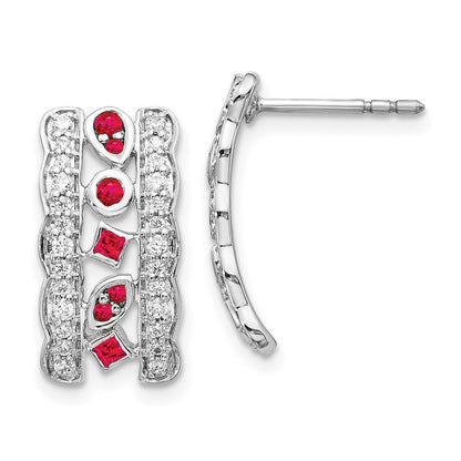 14k White Gold Real Diamond & Ruby Fancy Earrings EM3852-RU-035-WA