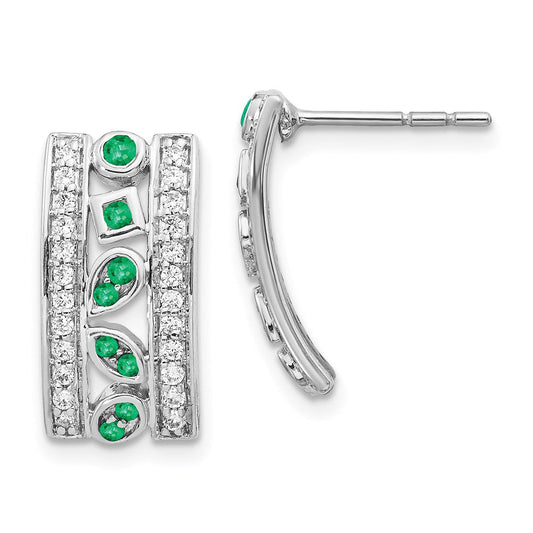 14k White Gold Real Diamond & Emerald Fancy Earrings EM3853-EM-030-WA