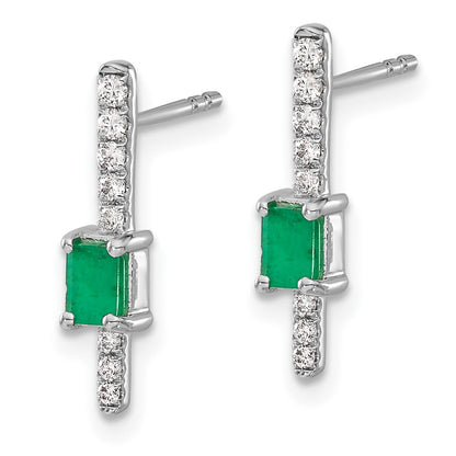 Solid 14k White Gold Simulated CZ and Emerald Fancy Earrings