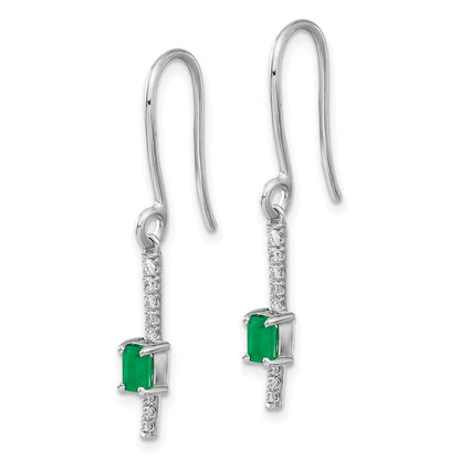 Solid 14k White Gold Simulated CZ and Emerald Fancy Earrings