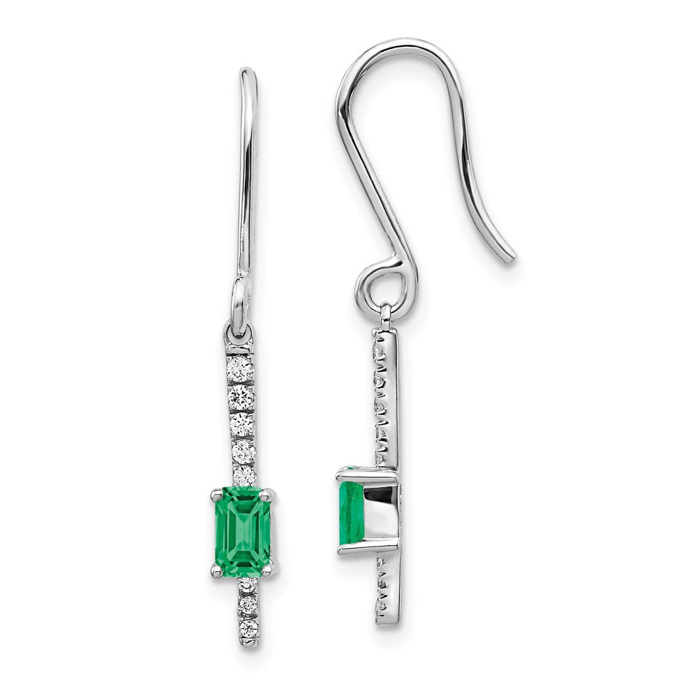 Solid 14k White Gold Simulated CZ and Emerald Fancy Earrings