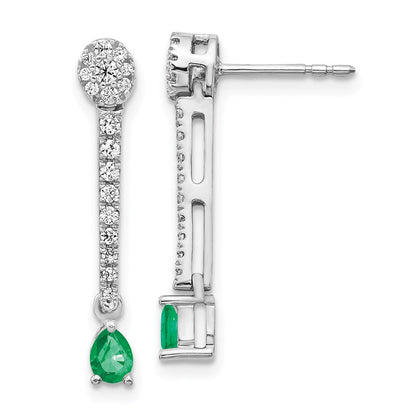 14k White Gold Real Diamond and Emerald Fancy Earrings EM3882-EM-050-WA