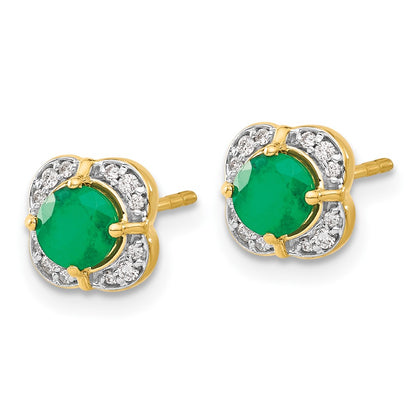 Solid 14k Yellow Gold Simulated CZ and Emerald Fancy Earrings